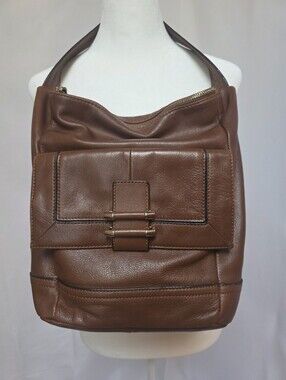 B. Makowsky Genuine Leather Brown Shoulder Hobo Bag Large Zip Top Purse.